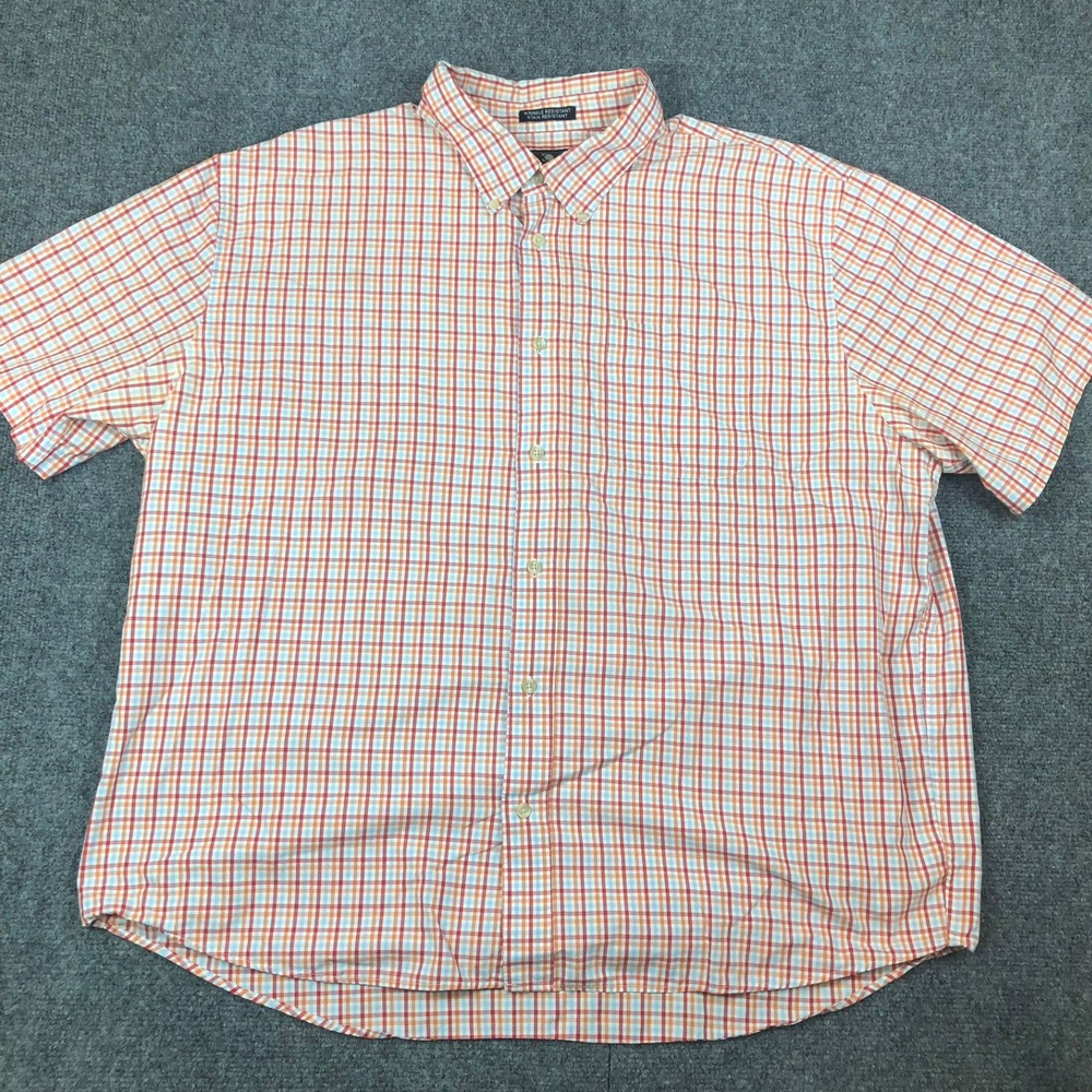 Consensus Sportswear Mens XXL Orange Blue Plaid Short Sleeve Button Down Shirt